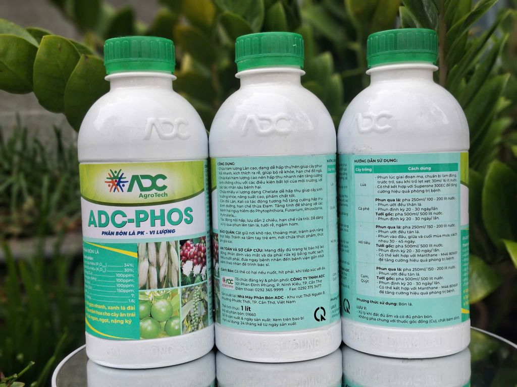(Chai 1L) ADC-PHOS: Phân bón lá PK - Vi lượng. Vô gạo nhanh, xanh lá đài. Tạo mầm hoa cho cây ăn trái. Trái ngon, ngọt, nặng ký