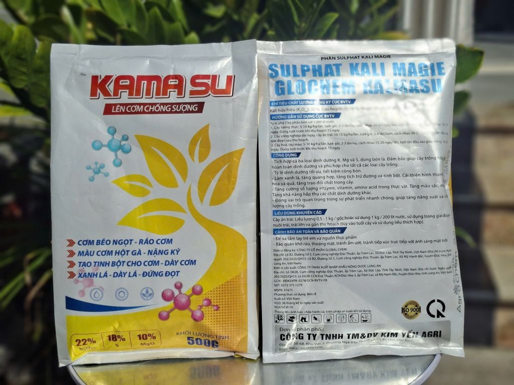 (Gói 500g) Phân bón Sulphat Kali Magie: KAMASU - Lên Cơm Chống Sượng: cơm béo ngọt, ráo cơm, màu cơm hột gà, nặng ký, tạo tinh bột cho cơm, dày cơm, xanh lá, dày lá đứng đọt
