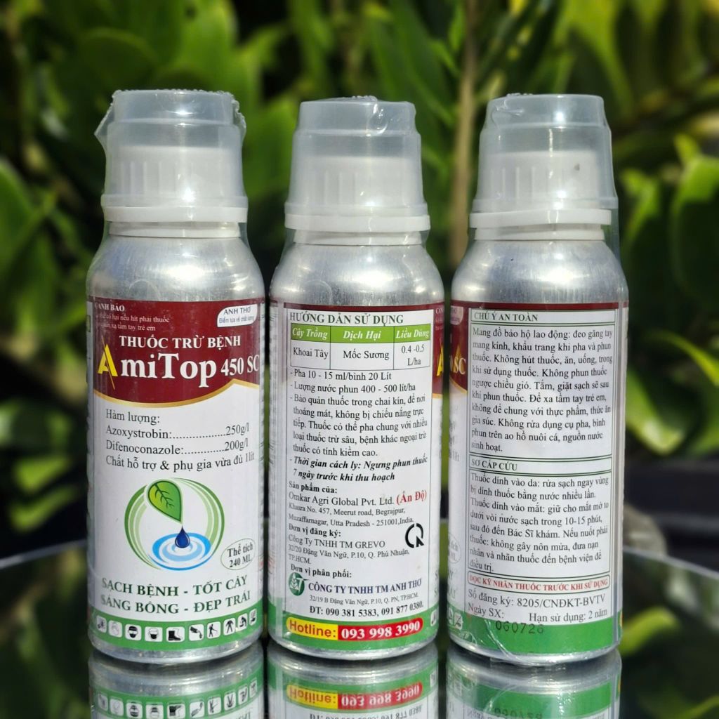 (Chai 100ml-240ml) Thuốc trừ bệnh Amitop 450SC (nhập khẩu Ấn độ) trừ bệnh đốm lá, sương mai, thán thư, thối trái trên rau màu, khổ qua, bầu bí dưa chuột, dưa leo, phóng đọt, mập đọt, không nóng