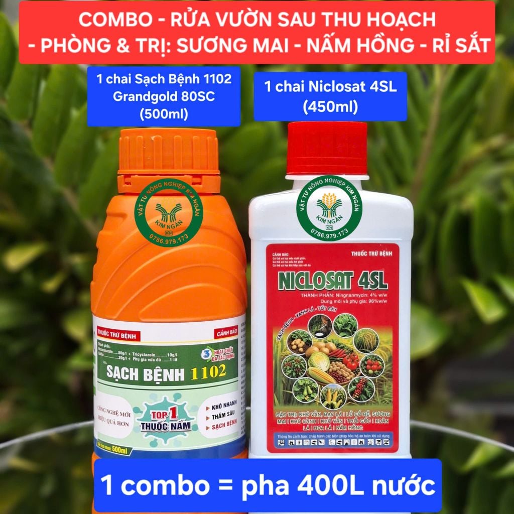 Thuốc trừ bệnh NICLOSAT 4SL: phòng trừ lở cổ rễ, sương mai, khô cành, nấm hồng, thối gốc, khô vằn, bạc lá, xoăn lá, bệnh hoa lá