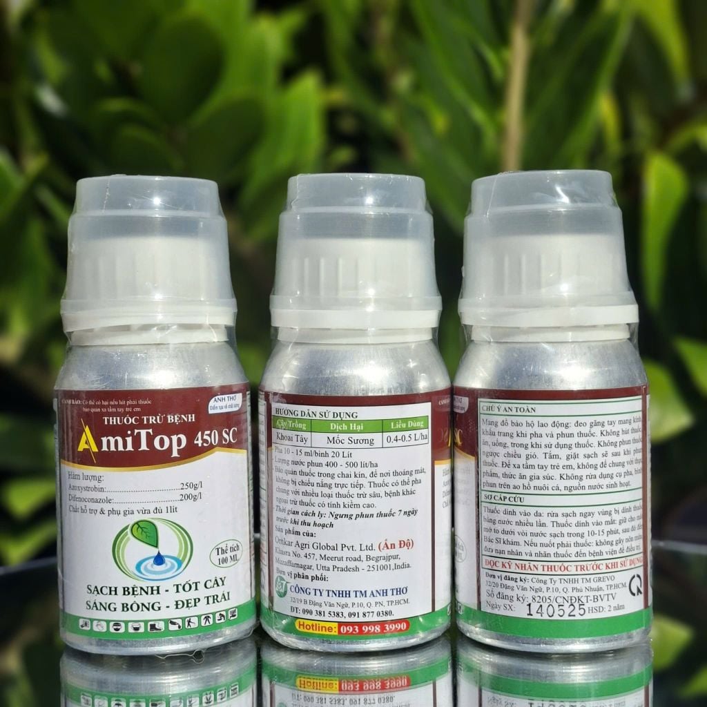 (Chai 100ml-240ml) Thuốc trừ bệnh AMITOP 450SC - Phòng trị bệnh đốm lá, sương mai, thán thư, thối trái trên rau màu, khổ qua, bầu bí dưa chuột, dưa leo, phóng đọt, mập đọt, không nóng