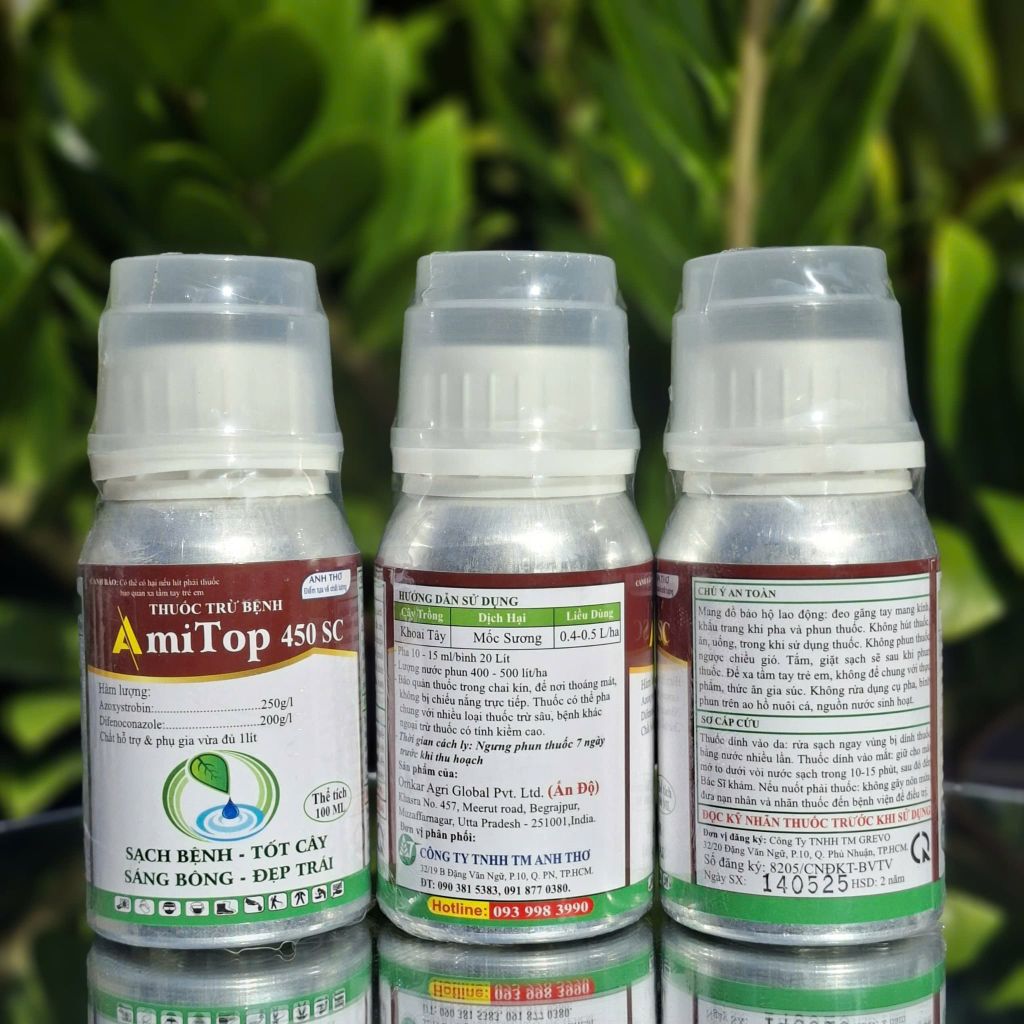 (Chai 100ml-240ml) Thuốc trừ bệnh Amitop 450SC (nhập khẩu Ấn độ) trừ bệnh đốm lá, sương mai, thán thư, thối trái trên rau màu, khổ qua, bầu bí dưa chuột, dưa leo, phóng đọt, mập đọt, không nóng