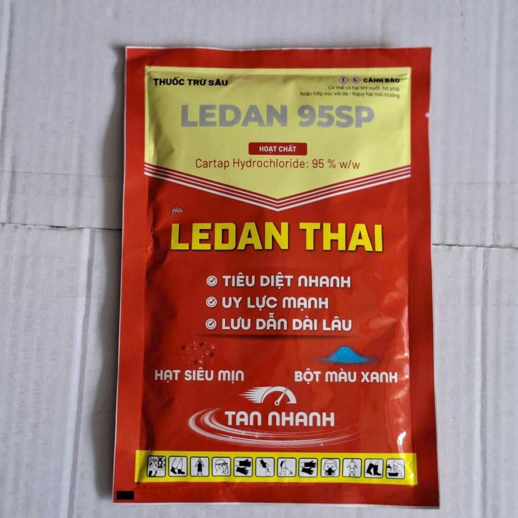 (Gói 100g) Thuốc trừ sâu LEDAN 95SP, Cartap Hydrochloride 95% - Hiệu LEDAN THÁI (bột màu xanh, siêu mịn): đặc trị sâu đục thân, rầy xanh sầu riêng, sâu đục thân, ruồi, bọ trĩ, bọ cánh cứng