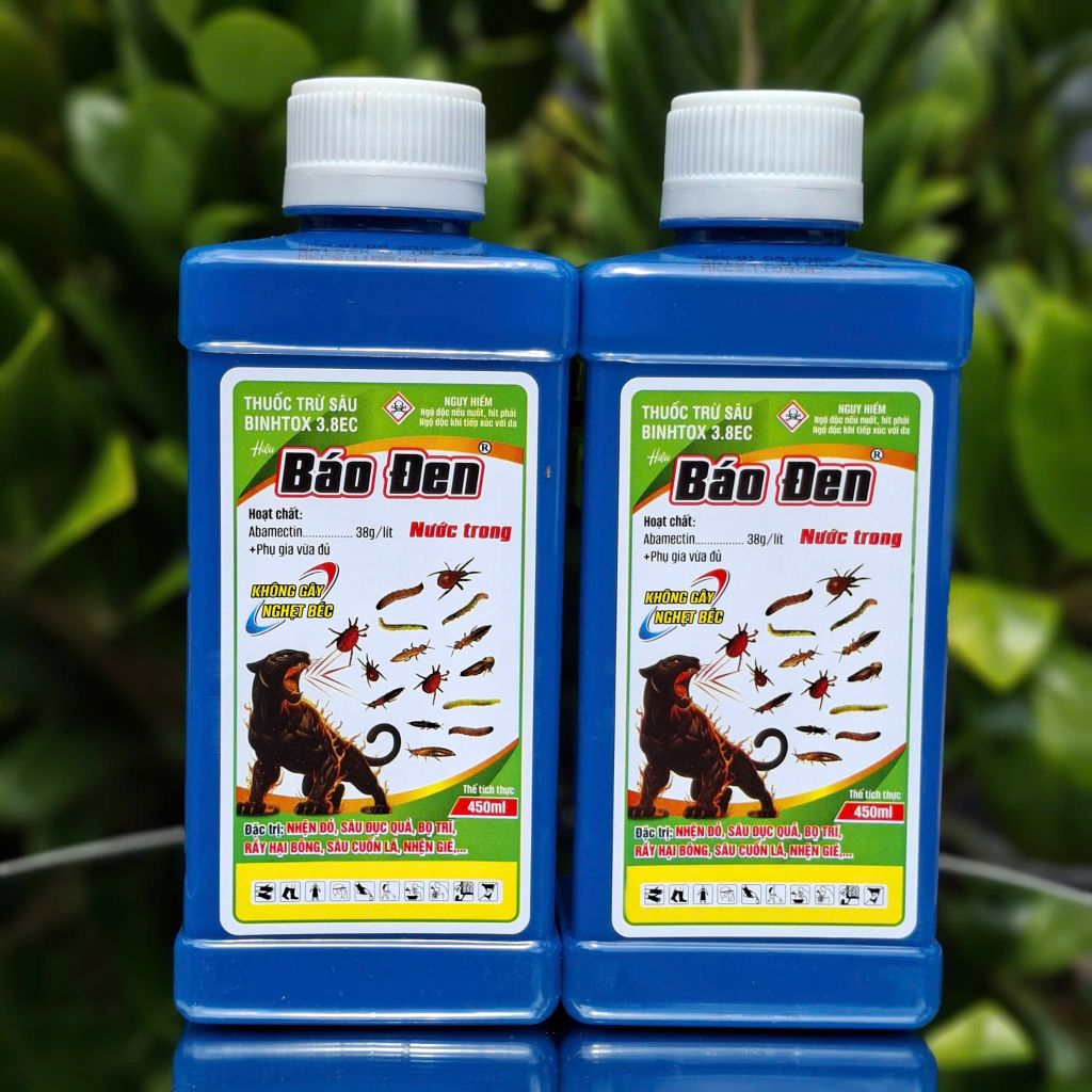 (Chai 450ml) Thuốc trừ sâu BINHTOX 3.8EC hiệu BÁO ĐEN: nước trong, không gây nghẹt béc. Đặc trị nhện đỏ, sâu đục quả, bọ trĩ, rầy hại bông, sâu cuốn lá, nhện gié,...