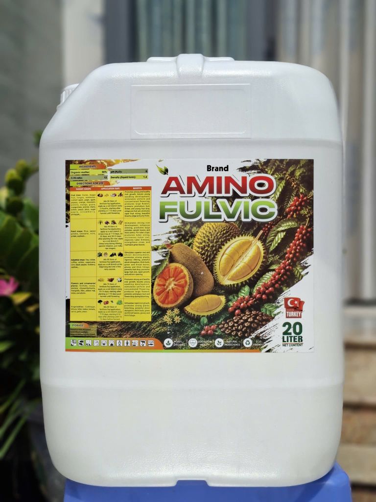 Bộ đôi Phân bón hữu cơ tưới gốc [1 can AMINO FULVIC + 4 gói TRIPOLLY]: cung cấp dinh hữu cơ - vi sinh - vi lượng giúp Đất Tốt - Rễ Khỏe - Cây Sung