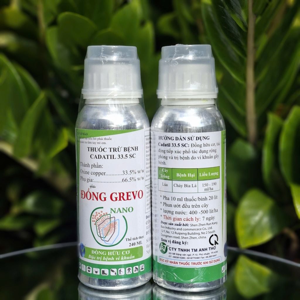 (240ml) Thuốc trừ bệnh gốc đồng hữu cơ, ĐỒNG GREVO Nano - Cadatil 33.5SC: đặc trị bệnh cháy bìa lá, không nóng cây