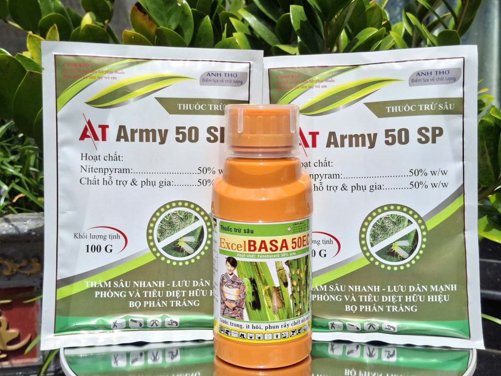 Bộ đôi diệt trừ Bọ Trĩ gây hại xoài [1 chai EXCEL BASA 50EC (450ml) + 2 gói AT ARMY 50SP (100g)]: không nóng bông, bám trái, bảo vệ lộc non, hoa và trái non