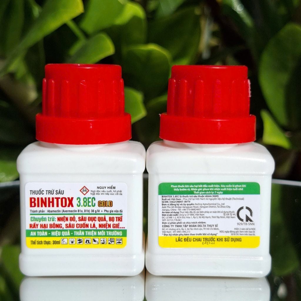 (Chai 30ml) Thuốc trừ sâu BINHTOX 3.8EC GOLD. Chuyên trừ: nhện đỏ, sâu đục quả, bọ trĩ, rầy hại bông, sâu cuốn lá, nhện gié... an toàn, hiệu quả, thân thiện mội trường