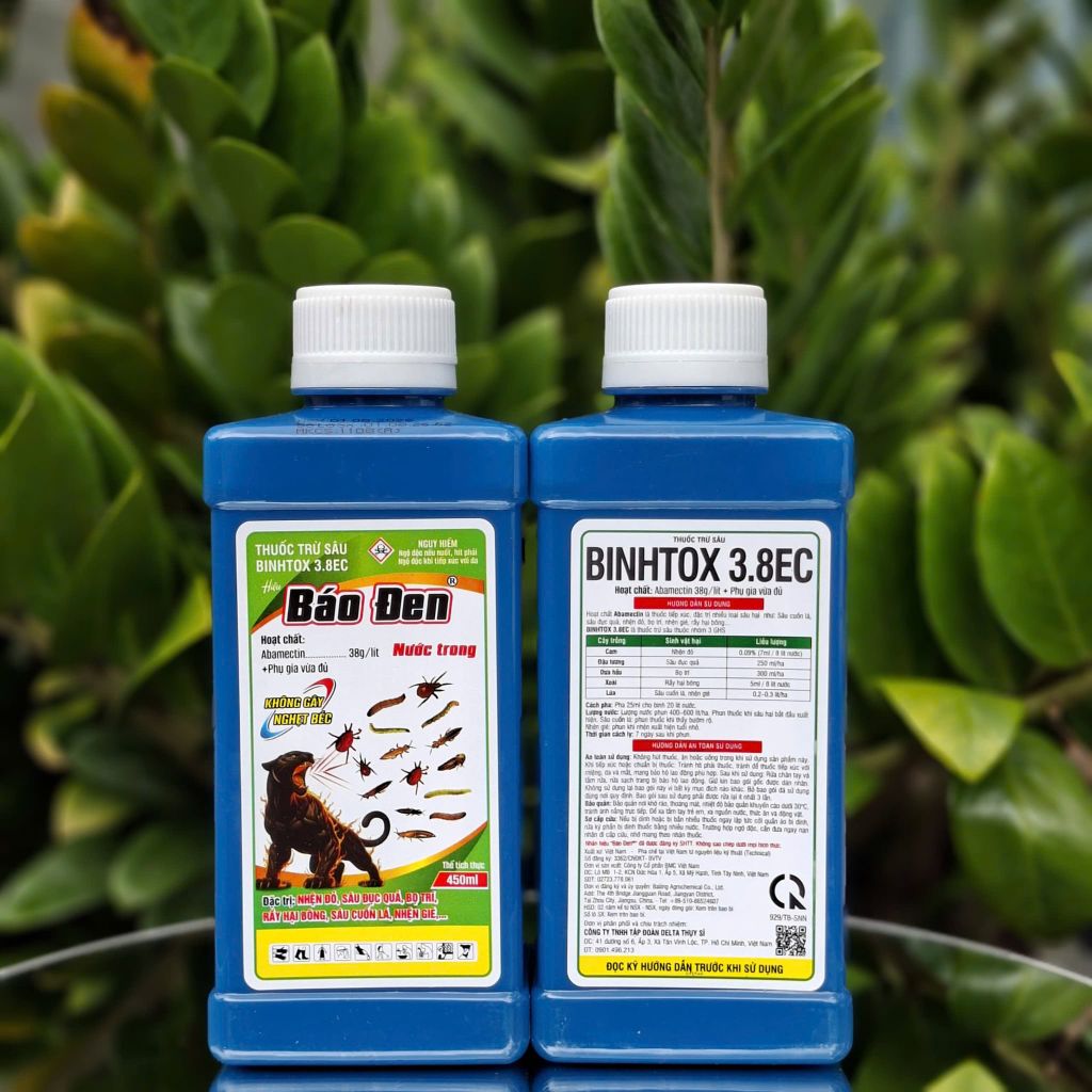 (Chai 450ml) Thuốc trừ sâu BINHTOX 3.8EC hiệu BÁO ĐEN: nước trong, không gây nghẹt béc. Đặc trị nhện đỏ, sâu đục quả, bọ trĩ, rầy hại bông, sâu cuốn lá, nhện gié,...