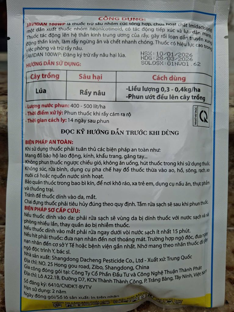 (Gói 100g) THUỐC TRỪ SÂU JAVIDAN 100WP: chuyên trừ rầy nâu, nội hấp, lưu dẫn mạnh