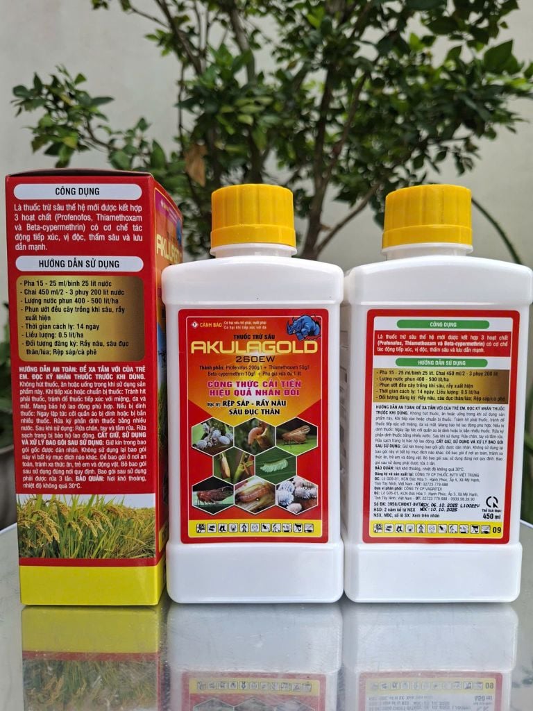 Rệp sáp 1102 450ml, Akulagold 260EW:  đặc trị sâu đục thân, muỗi hành,  rầy phấn trắng lúa, bọ trĩ gây hại lúa