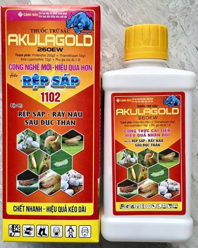 Rệp sáp 1102 450ml, Akulagold 260EW:  đặc trị sâu đục thân, muỗi hành,  rầy phấn trắng lúa, bọ trĩ gây hại lúa
