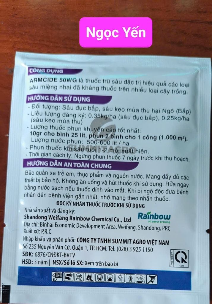 Thuốc trừ sâu ARMCIDE 50WG [Summit Agro] - Gói 10gam-Emamectin benzoate 10%w/w+ Lufenuron 40%w/w-diệt sâu khoang