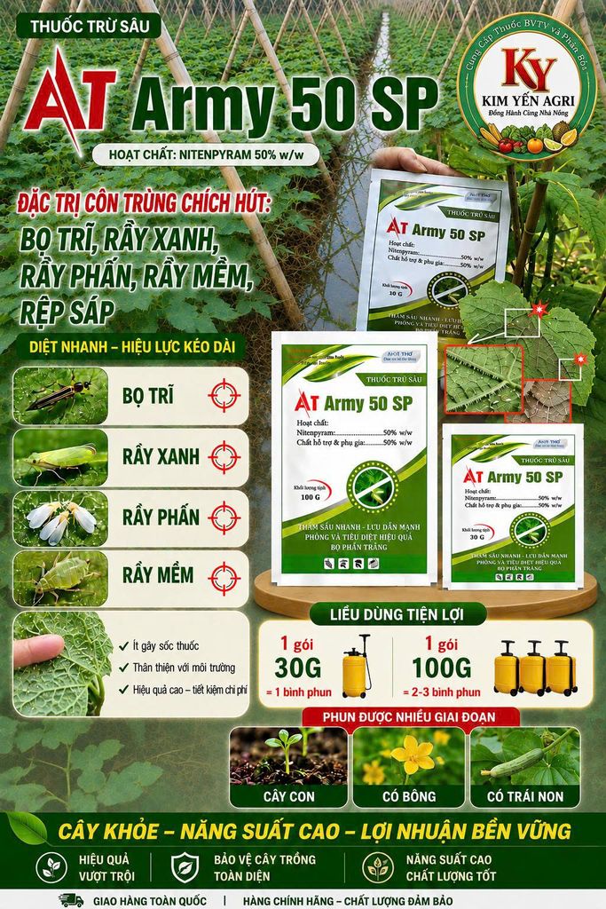 (Trừ côn trùng chích hút + Bệnh sương mai, thán thư đốm lá) Gói AT army 30g + Chai Amitop 450sc (nhập khẩu Ấn độ) trừ rầy xanh, bọ trĩ, rệp sáp, rầy phấn - sương mai, đốm lá, thán thư trên rau màu