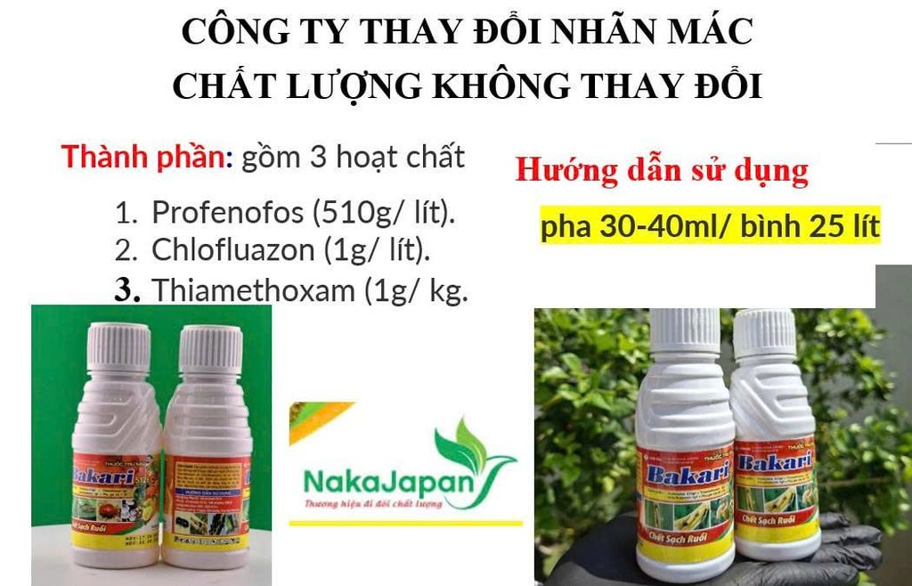 (100ml) BAKARI 512EC: trừ sâu đục thân, bọ trĩ, sâu cuốn lá lúa, sâu vẽ bùa, nhện đỏ, bọ trĩ, rệp muội, rệp sáp, sùng hà
