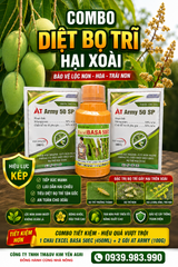 Bộ đôi diệt trừ Bọ Trĩ gây hại xoài [1 chai EXCEL BASA 50EC (450ml) + 2 gói AT ARMY 50SP (100g)]: không nóng bông, bám trái, bảo vệ lộc non, hoa và trái non