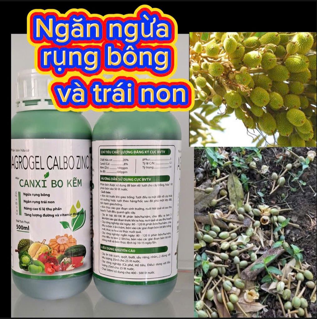(500ml) Phân bón lá canxi bo kẽm : ngăn ngừa rụng bông,ngăn rụng trái non, nâng cao tỷ lệ thụ phấn, tăng lượng đường và vitamin thiết yếu cho trái