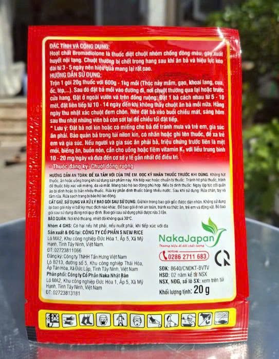 (20gam) HICATE 0.25WP, hiệu Rồng Chúa Diệt chuột Naka - Bromadiolone 0.25%: Dẫn dụ kích thích chuột ăn bã mồi, chuột chết nhanh