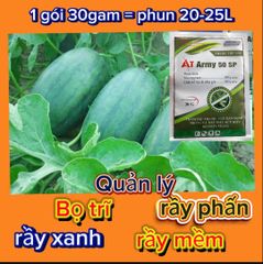 (Diệt côn trùng chích hút dưa hấu) Gói AT Army 30gam: diệt bọ trĩ, rầy phấn, rầy xanh và rầy mềm trên dưa hấu