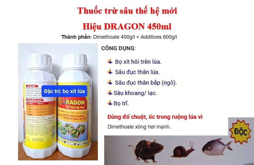 (450ml) Dragon thế hệ mới: đặc trị bọ xít hôi trên lúa, sâu khoang, sâu đục thân lúa và bọ trĩ lúa
