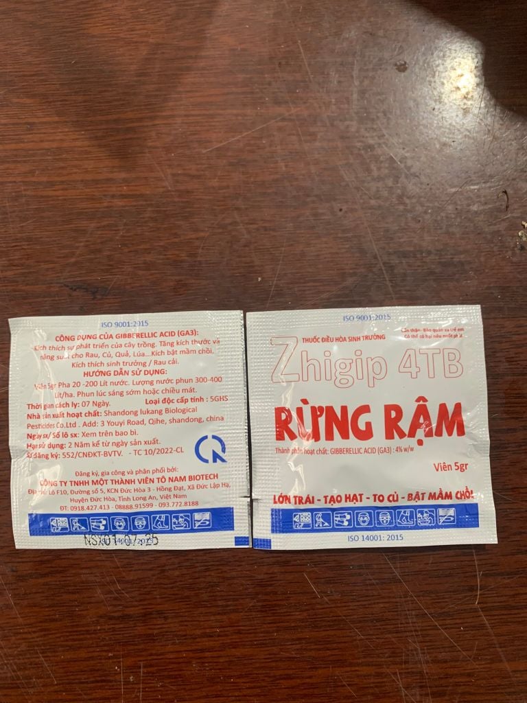 [Điều hòa sinh trưởng] Viên sủi GA3, Zhigip 4TB hiệu RỪNG RẬM- GIBBERELLIC ACID (GA3):4%W/W- hỗ trợ lớn trái-tạo hạt-to củ-bật mầm chồi