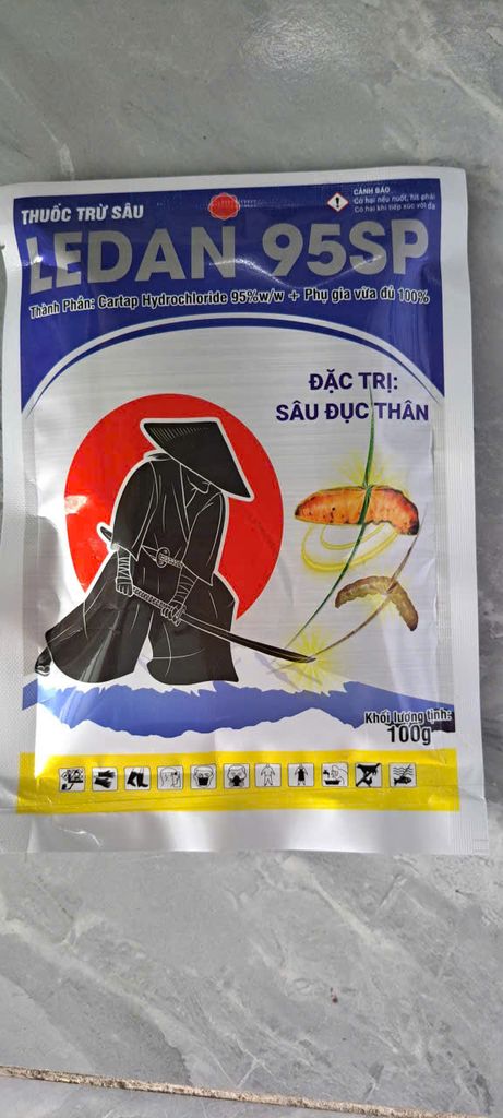 Gói Ledan 95SP 100gam, cartap nhật 100g, Cartap Hydrochloride 95%: đặc trị sâu đục thân, rầy xanh sầu riêng, sâu đục thân, ruồi, bọ trĩ, bọ cánh cứng