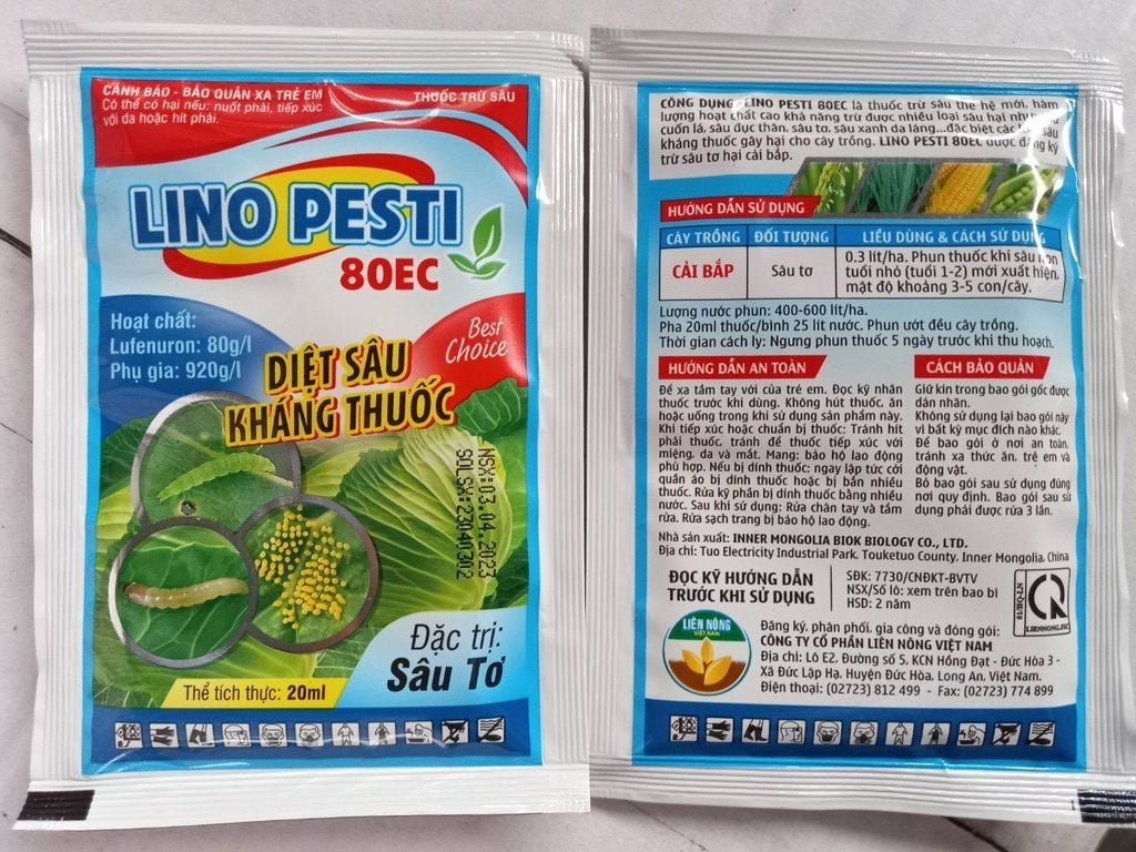 Thuốc  trừ sâu Lino pesti 80EC 20ml:  diệt trừ sâu kháng thuốc, đặc trị sâu tơ trên bắp cải, sâu cuốn lá, sâu đục thân, sâu xanh da láng...