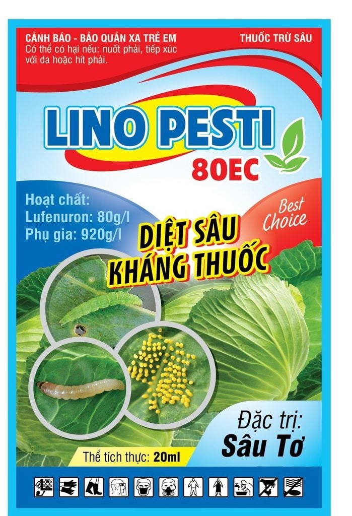 Thuốc  trừ sâu Lino pesti 80EC 20ml:  diệt trừ sâu kháng thuốc, đặc trị sâu tơ trên bắp cải, sâu cuốn lá, sâu đục thân, sâu xanh da láng...