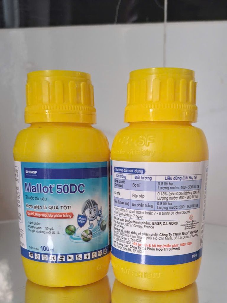 Thuốc trừ sâu Mallot 50DC 100ml: đặc trị các loại côn trùng chích hút như rệp sáp, bọ trĩ, bọ phấn trắng