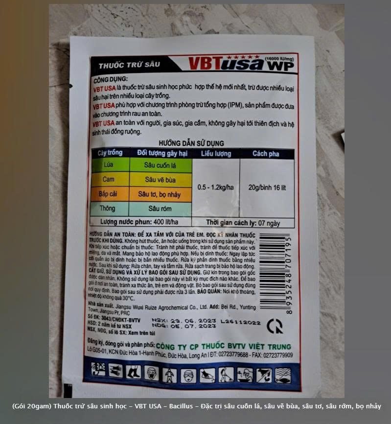 THUỐC TRỪ SÂU SINH HỌC VBT USA 20G