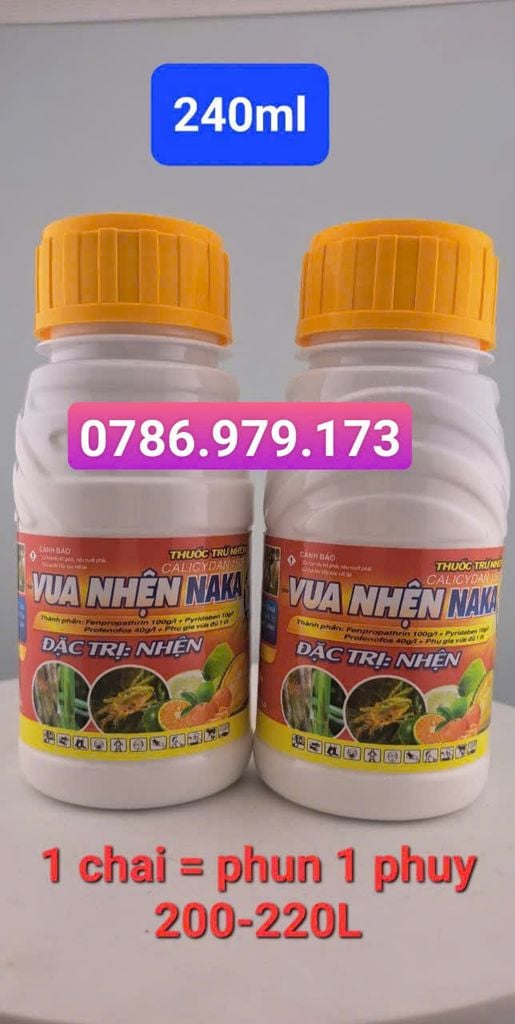 Siêu Nhện 240ml, 450ml, Vua nhện Naka Calicydan 150 EW: trị nhện đỏ, nhện gié, nhện lông nhung và gây ung trứng, mát cây, mát bông