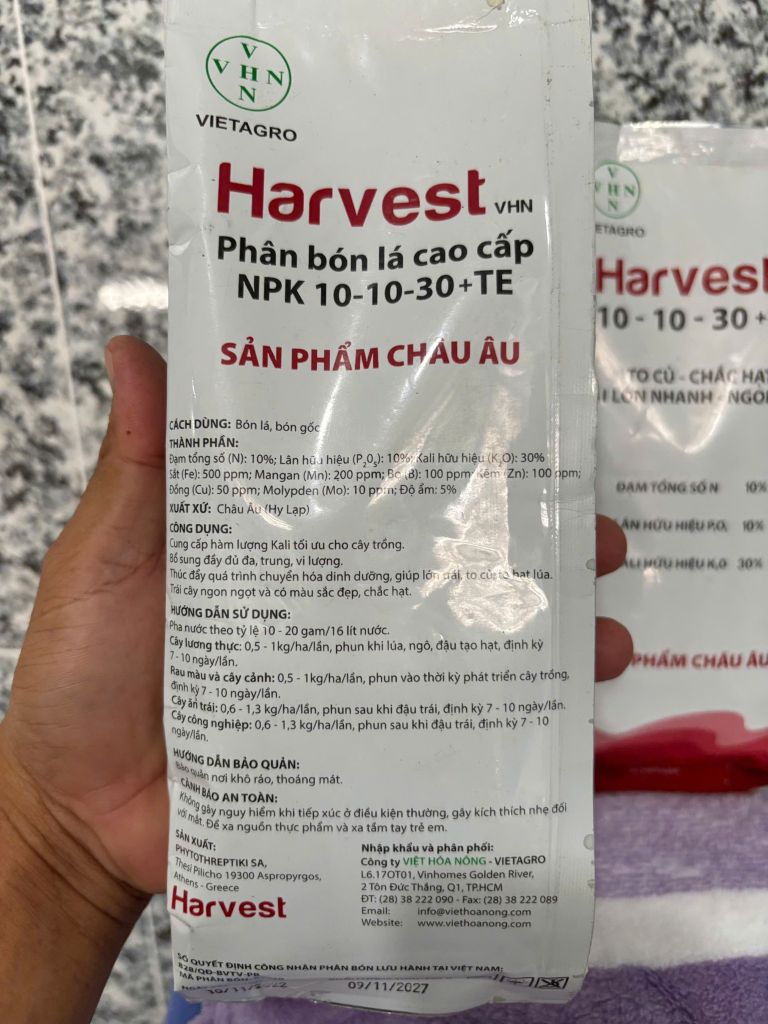 [Phân bón lá, bón gốc] Harvest 10-10-30+TE  500gram to củ, chắc hạt, trái lớn nhanh, ngon ngọt