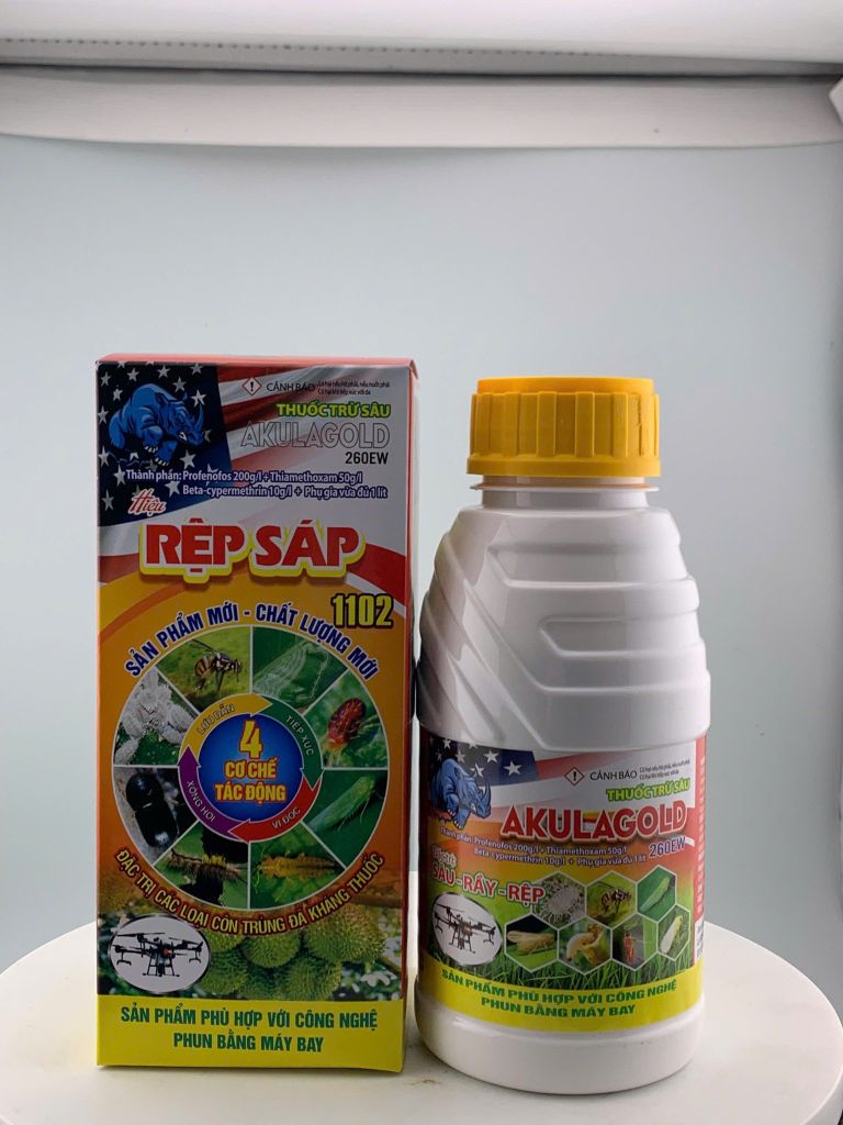 (450ml) Akulagold 260EW hiệu Rệp Sáp 1102:  trừ rệp sáp, ruồi vàng, bọ xít, rệp muội, sâu đục thân, muỗi hành,  rầy phấn trắng lúa, bọ trĩ gây hại lúa