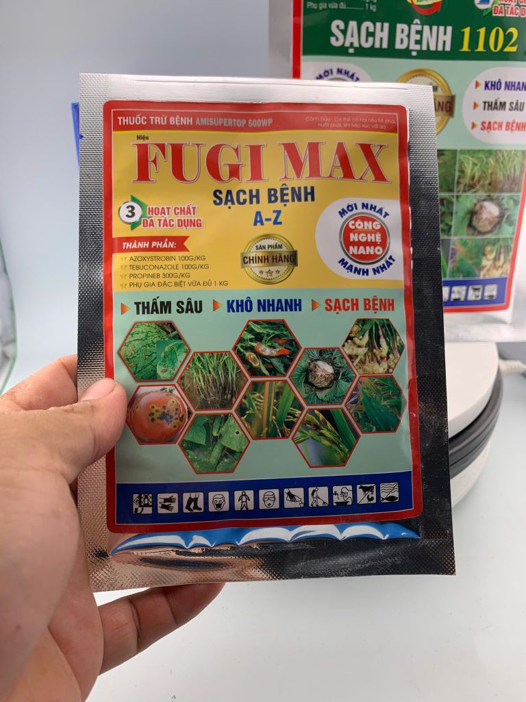 Thuốc trừ bệnh thối ngó cây sen, thối lá và thối rễ sen: Fugi max 25g và Sạch bệnh 1102 50g VÀ Poner 10gam