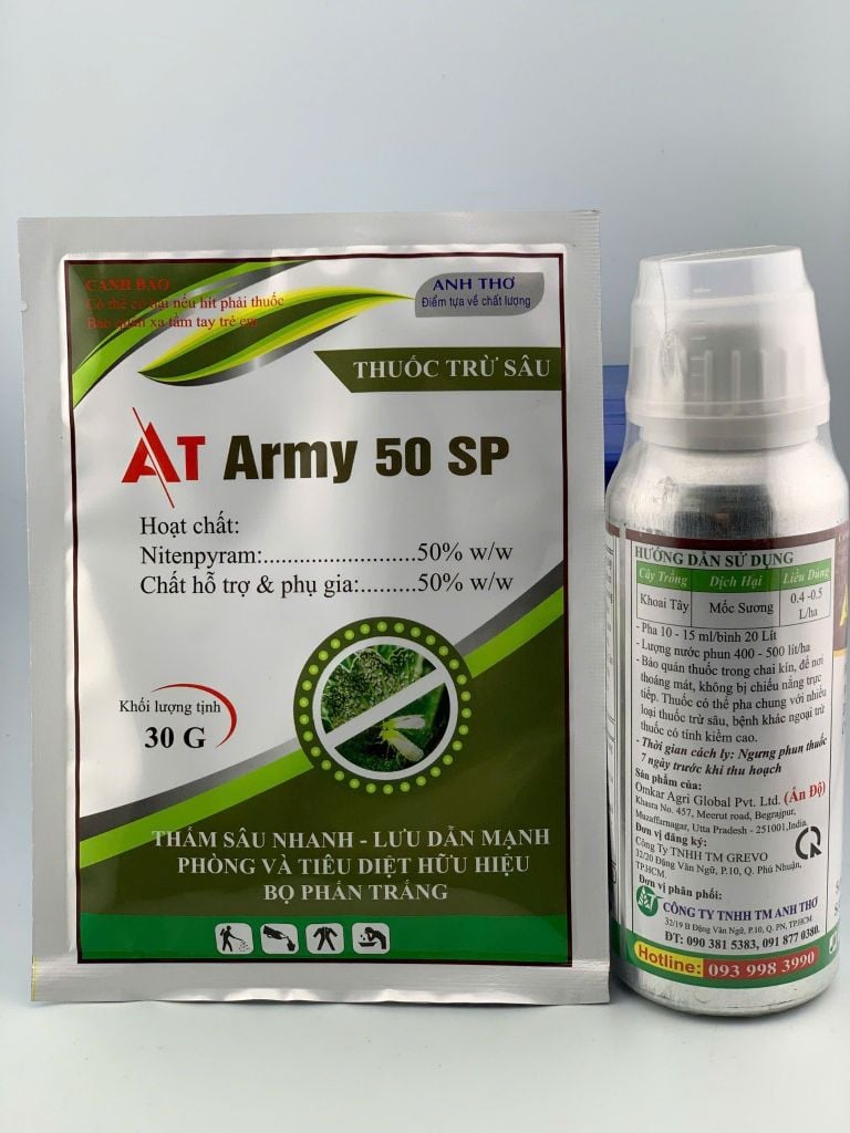 (Combo Phun rau màu) Gói AT army 30g + Chai Amitop 450sc trừ rầy xanh, bọ trĩ, rệp sáp, rầy phấn - sương mai, đốm lá, thán thư trên rau màu
