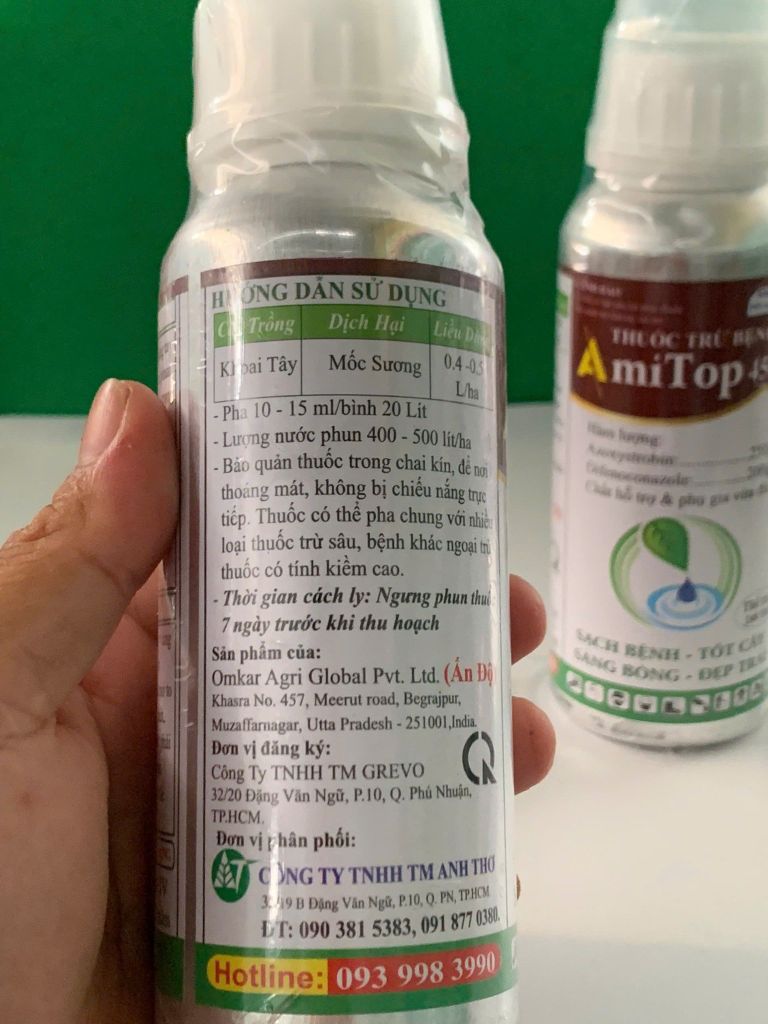 Thuốc trừ bệnh đốm lá, sương mai, thán thư, thối trái trên Vải - Chai Amitop 450SC (nhập khẩu Ấn độ) trừ bệnh nhưng không nóng cây