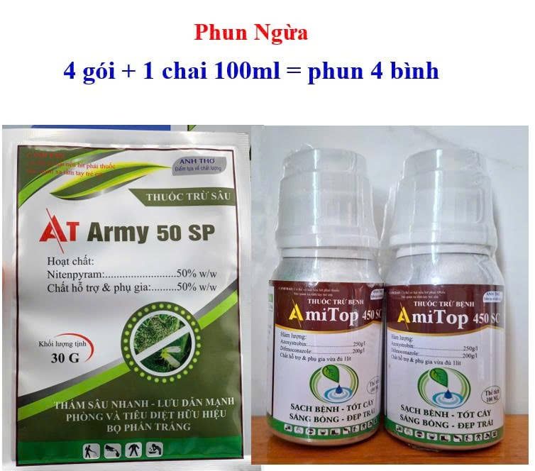 (Combo Phun rau màu) Gói AT army 30g + Chai Amitop 450sc trừ rầy xanh, bọ trĩ, rệp sáp, rầy phấn - sương mai, đốm lá, thán thư trên rau màu