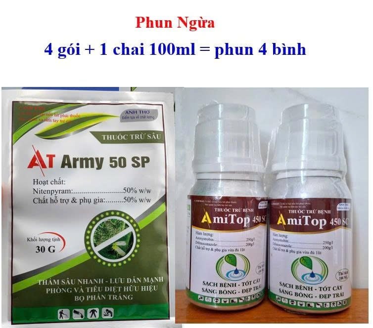 (Combo Phun rau màu) Gói AT army 30g + Chai Amitop 450sc trừ rầy xanh, bọ trĩ, rệp sáp, rầy phấn - sương mai, đốm lá, thán thư trên rau màu