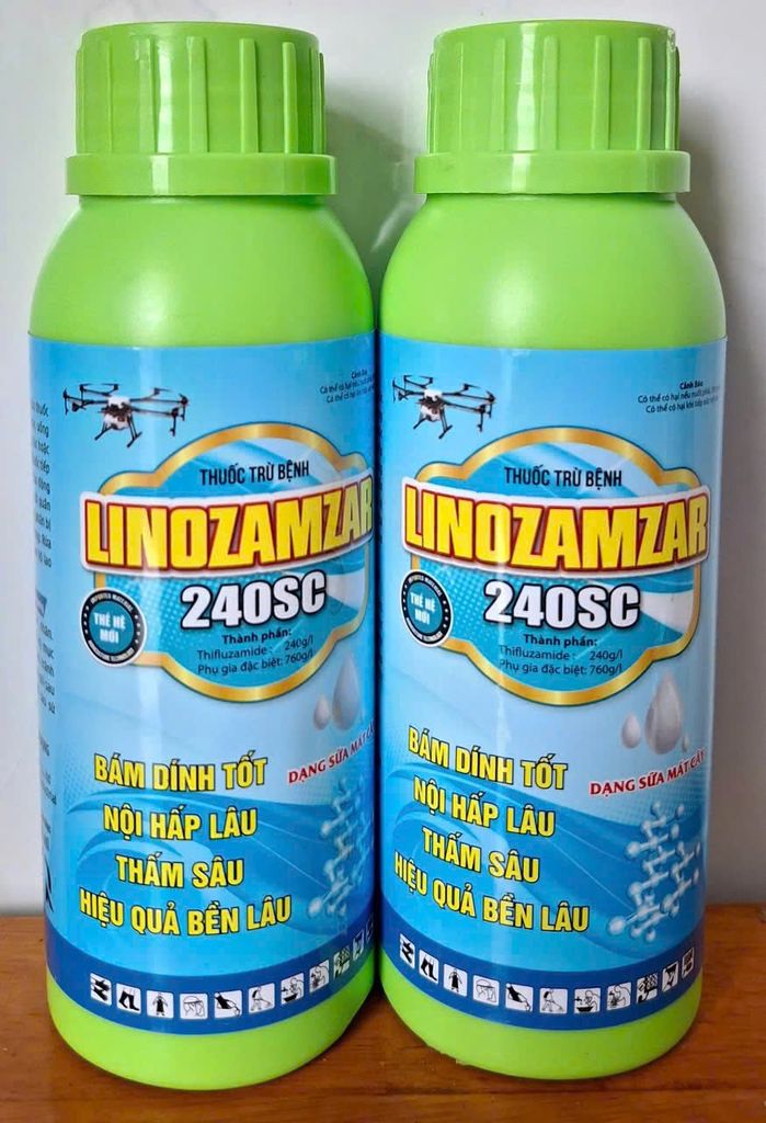 Thuốc trừ nấm bệnh LINOZAMZAR 240SC 240ml : thán thư ớt, thán thư xoài, thán thư sầu riêng, lem lép hạt trên lúa, bạc lá, cháy bìa lá, đạo ôn lúa, vàng lá hành, đốm vòng khoai lang, trừ sương mai, phấn trắng và thán thư