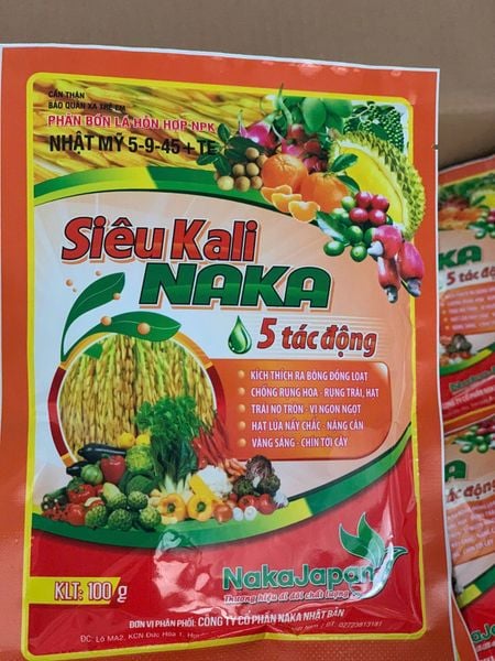 Gói siêu kali naka 100g : 5-9-45+TE - Kích ra bông đồng loạt, chống rụng hoa, trái, hạt lúa chắc, trái no tròn