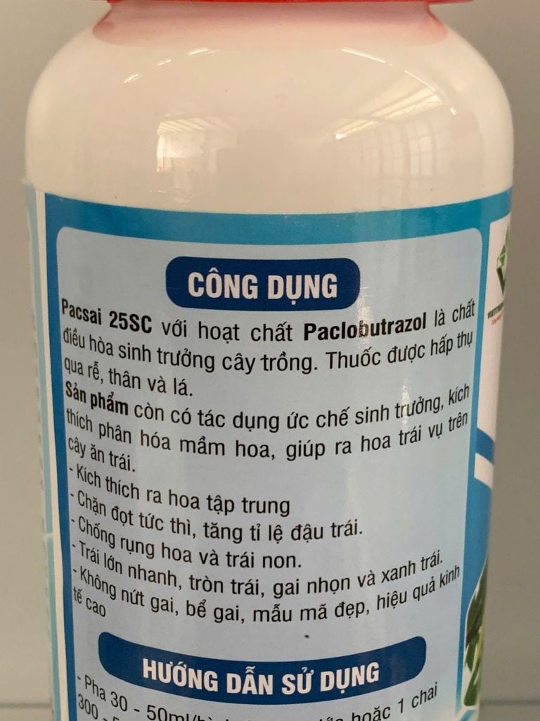 Paclobutrazol, Điều hòa sinh trưởng PACSAI 25SC 500ml xử lý ra hoa nghich vụ, tạo mầm hoa, ra hoa đồng loạt