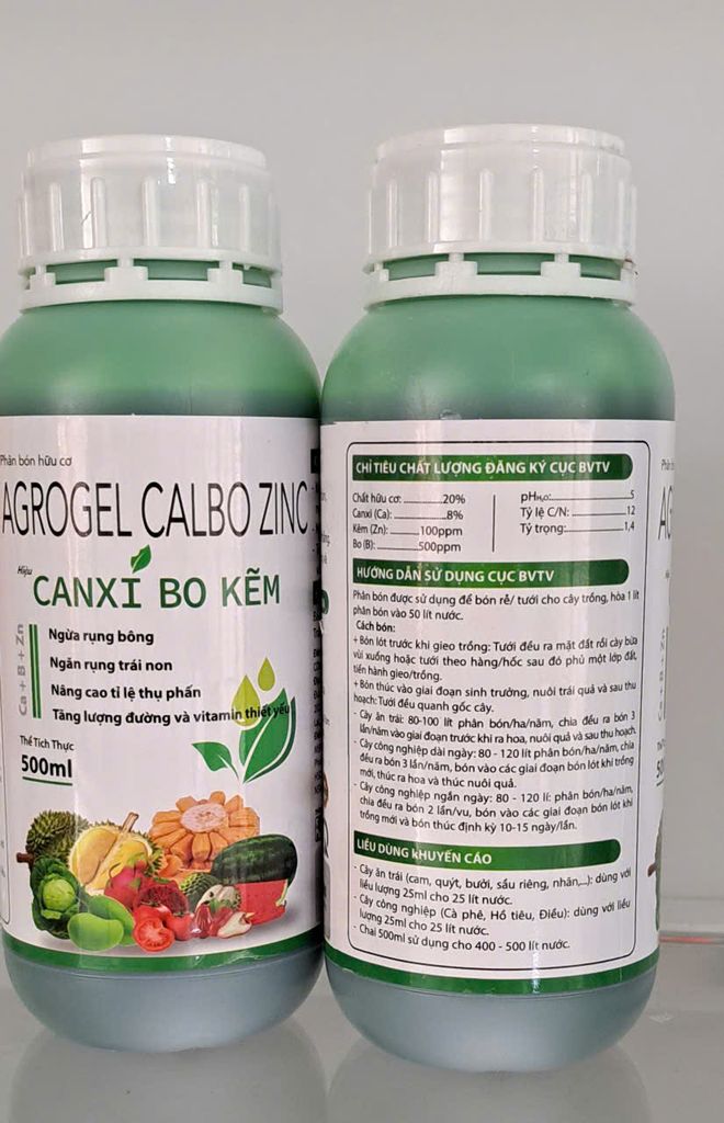 (500ml) Phân bón lá canxi bo kẽm : ngăn ngừa rụng bông,ngăn rụng trái non, nâng cao tỷ lệ thụ phấn, tăng lượng đường và vitamin thiết yếu cho trái