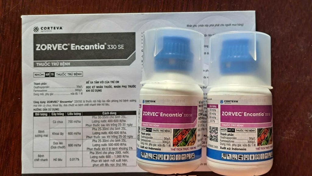 Thuốc trị bệnh ZORVEC Encantia 330SE nội hấp lưu dẫn phòng trừ bệnh sương mai trên cà chua, khoai tây, dưa chuột và bệnh chết nhanh trên hồ tiêu