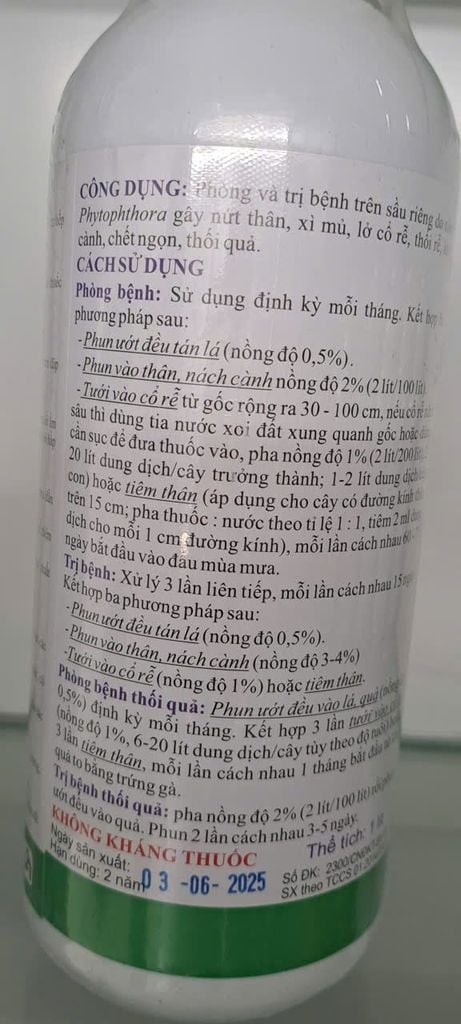 (Nứt thân, xì mủ) Thuốc Trừ Bệnh Agri-Fos 400Sl Phosphonate 1Lít - Chuyên trừ nứt thân xì mủ và nứt cổ rễ Cây Sầu Riêng