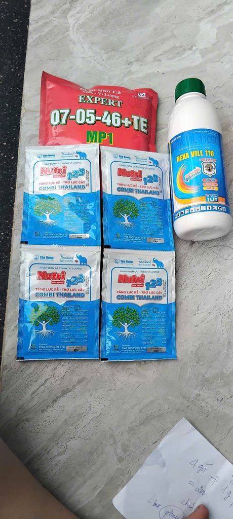 Bộ già lá nhanh Hexavill 1l + 07-05-46+TE 1kg + gói 7-5-46 1kg + 4 gói combi Thái (dạng chelate) ức chế đọt non không gây cháy lá vải