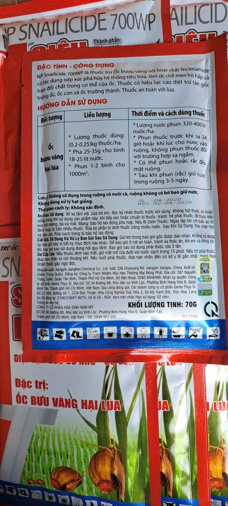 Gói 70gam, 90gam - Thuốc trừ ốc bưu vàng, ốc sên, ốc ma, ốc hương - hiệu SIÊU DIỆT ỐC, NP SNAILIDCIDE 70gam: diệt ốc sên, diệt cả ốc nhỏ và ốc lớn