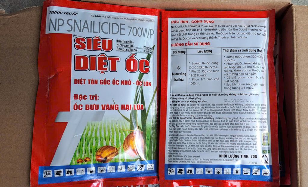 Gói 70gam, 90gam - Thuốc trừ ốc bưu vàng, ốc sên, ốc ma, ốc hương - hiệu SIÊU DIỆT ỐC, NP SNAILIDCIDE 70gam: diệt ốc sên, diệt cả ốc nhỏ và ốc lớn