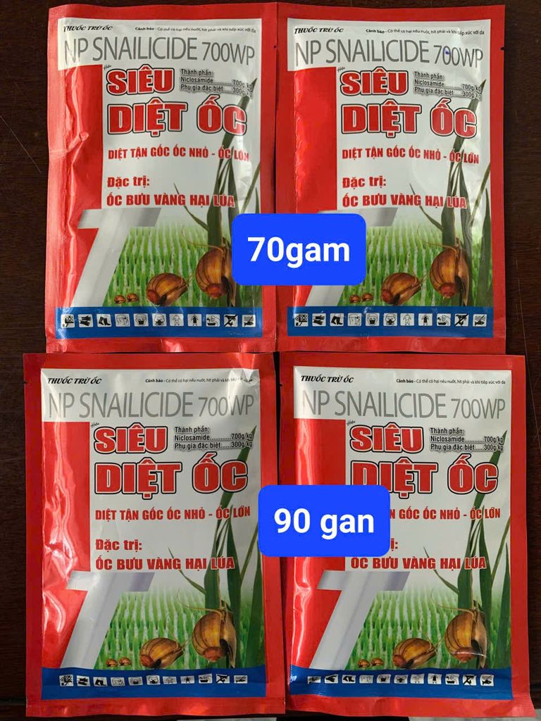 Gói 70gam, 90gam - Thuốc trừ ốc bưu vàng, ốc sên, ốc ma, ốc hương - hiệu SIÊU DIỆT ỐC, NP SNAILIDCIDE 70gam: diệt ốc sên, diệt cả ốc nhỏ và ốc lớn