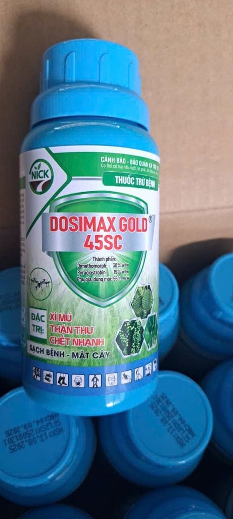 Thuốc đặc trị nấm bệnh DOSIMAX GOLD 45 SC 250ml: phòng trừ bệnh xì mủ, bệnh thán thư, bệnh thối trái trên sầu riêng và bệnh phấn trắng