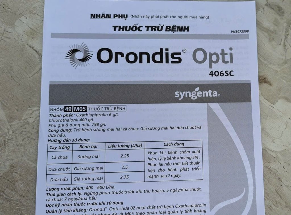 Thuốc trừ bệnh Orondis Opti 406SC 250ml: đặc trị bệnh sương mai